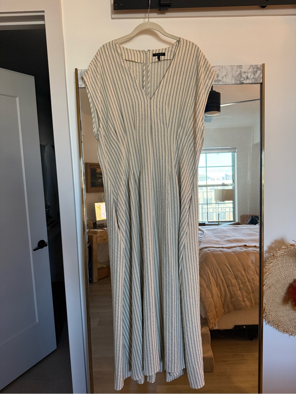 rag & bone Cream Maxi Dress with Thin Green Stripes